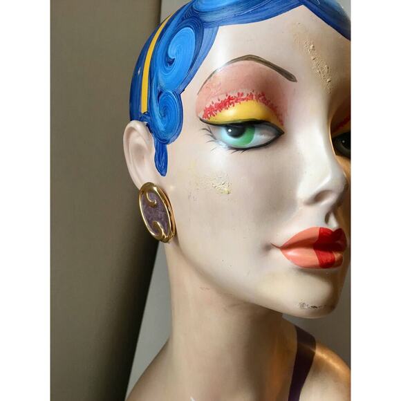 Beautiful gold tone and purple vintage statement earrings - Picture 4 of 10